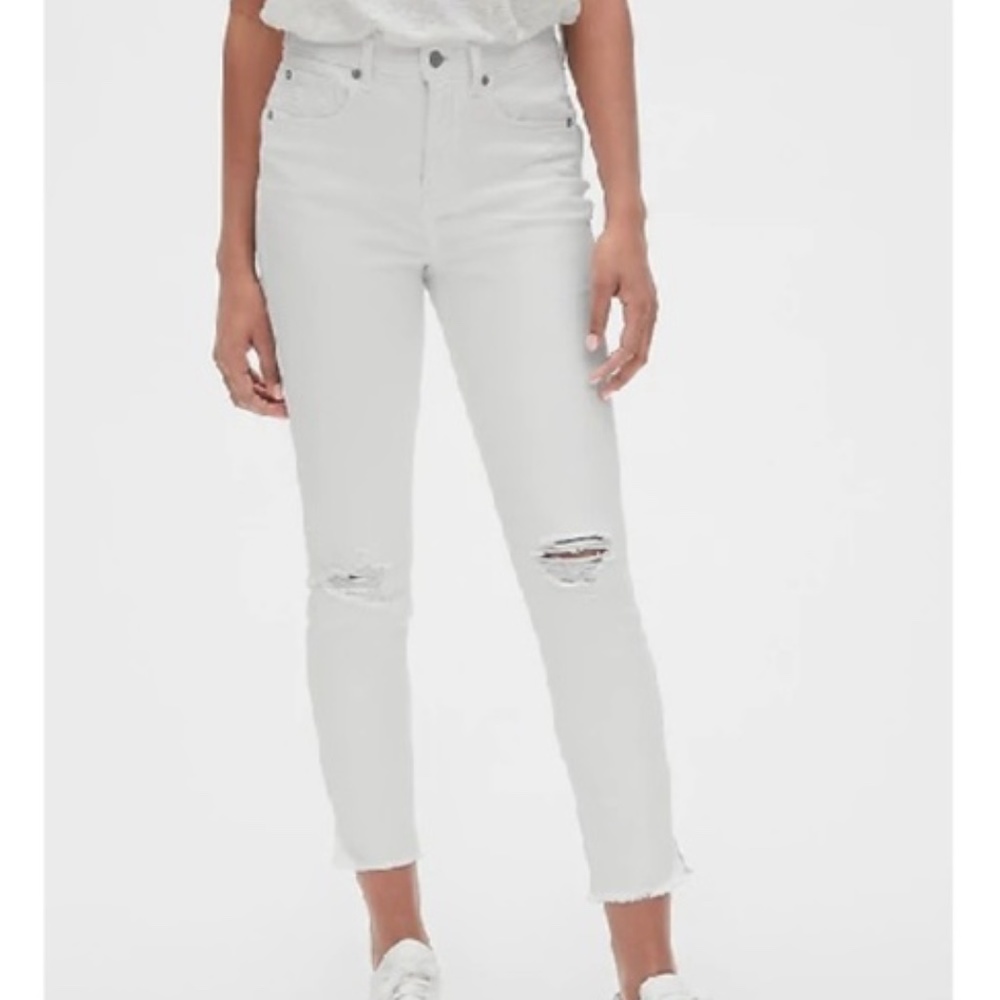 High Rise True Skinny Ankle Jeans White Distressed